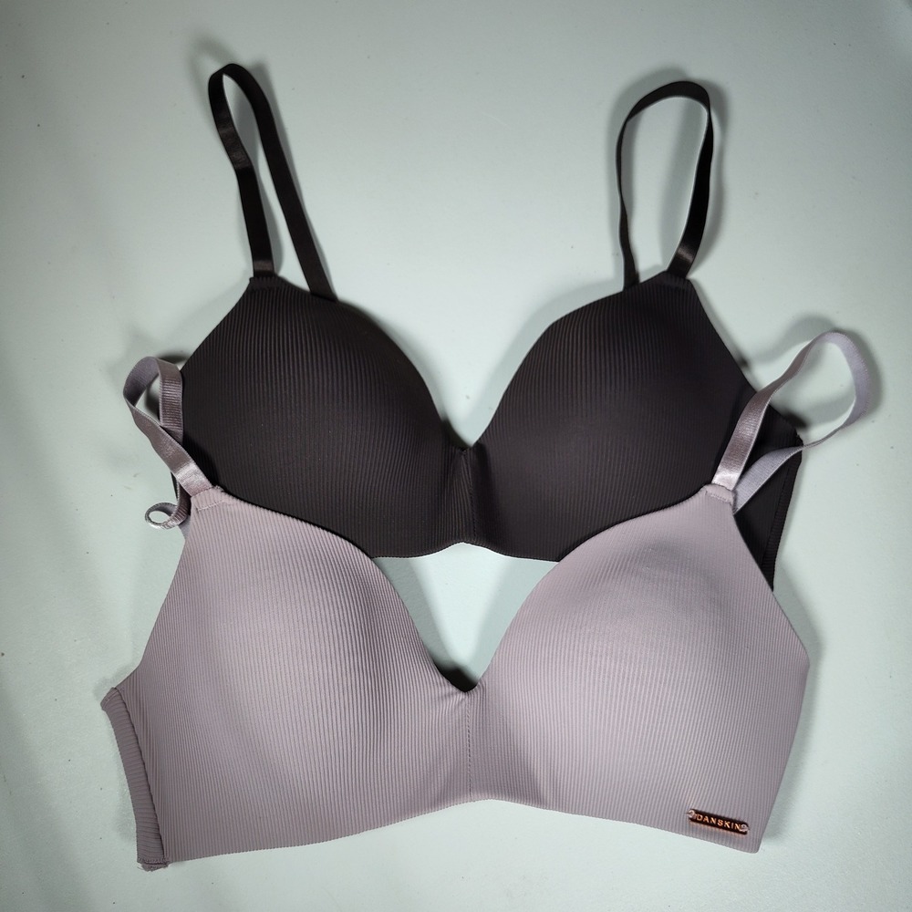 Danskin Ribbed Wireless Padded Bra 2 Pack Black Lavender Purple Size 34B